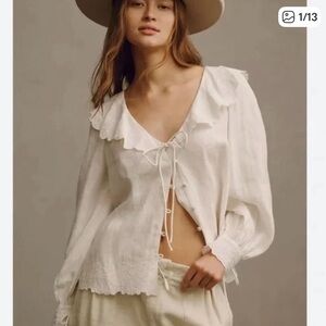 Anthropologie Cream Ruffle Blouse